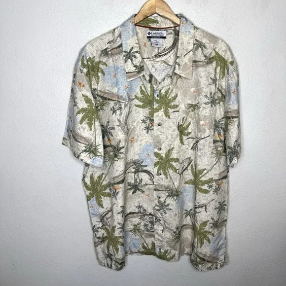 Columbia Swordfish Hawaiian Shirt Mens XXL Fish Button Up Collared Cotton Beach - Picture 1 of 14